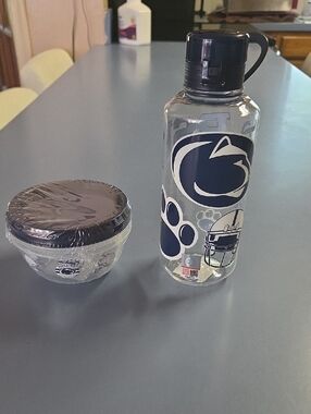 Penn State Nittany Lions Clear Water Bottle And Bowls  with Paw Decals